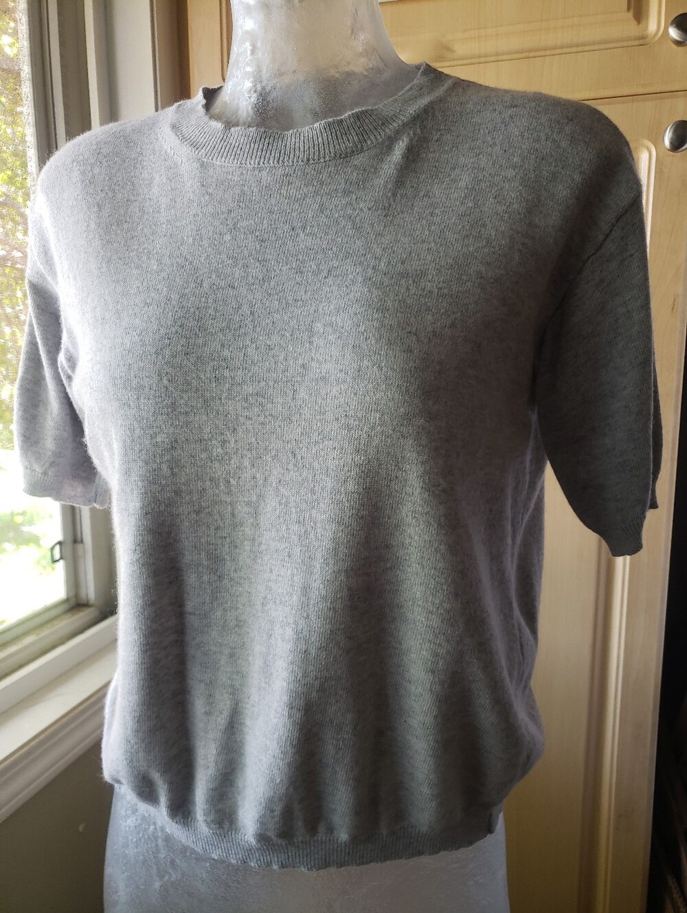 Short-Sleeve Crewneck Sweater in Light Gray